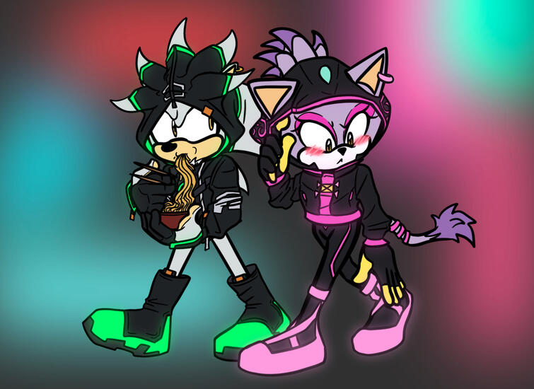 Sketch of Silver and Blaze in their "neon suits" from Sonic Rumble.